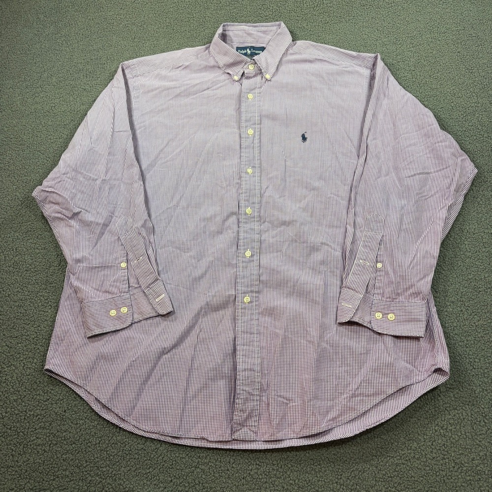 Ralph Lauren Button Down Shirt Mens 17 Purple Yarmouth Gingham Plaid Cotton L/S